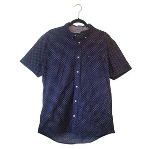 Tommy Hilfiger Men's Navy Blue Polka-Dot Casual Button Down Shirt Size XL